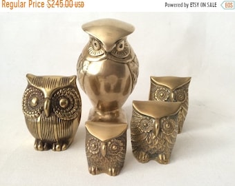 ON SALE Vintage Mid Century Hollywood Regency Brass Owl Collection