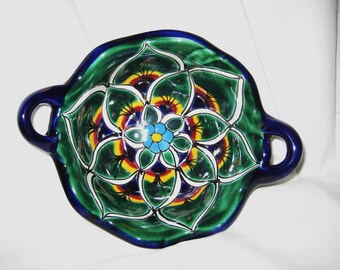 Mexican Pottery colander-hand painted-excellent, signed-SALE