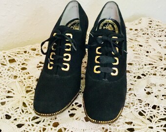 50’s Vintage Black Suede Oxford Shoes