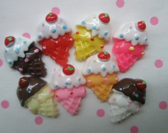 sale Small Ice cream cone cabochons 8pcs D ( Colorful )