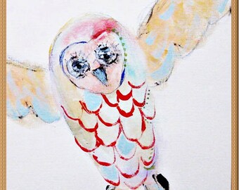 OWL, acrylic on canvas paper, original art