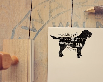 Labrador Retriever Return Address Stamp, Housewarming & Dog Lover Gift, Personalized Rubber Stamp, Wood Handle, Yellow or Black Lab Stamp