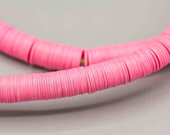 Vinyl Phono Record Beads 8mm Pink African Vulcanite Ethnic Disc Heishi Beads Jewelry Making Supplies 26" Strand SKU-VINYL8-12