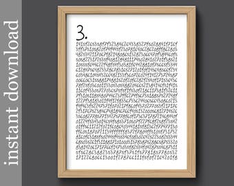 PI to 500, Pi Printable, math wall art, math gift, math poster, dorm decor, math geek, numbers typography, classroom poster, math printable