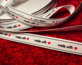 Ribbon "made with love" Grosgrain Ribbon, by the yard, Sewing Label -Tags