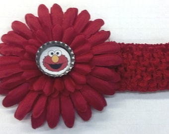 Red Sesame Street Elmo Bottle Cap Flower Hair Bow & Headband - CHOICE of Design