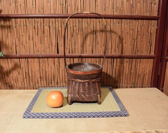 Vintage Japanese Ikebana Flower Arrangement Bamboo Basket