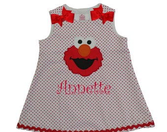 Girls Elmo birthday dress Girl Sesame Street Elmo dress Girl Elmo dress Girl birthday dress Girl Elmo dresses Girl Elmo applique dress