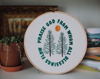 Praise God From Whom All Blessings Flow Doxology Embroidered Wall Hanging Home Decor Handmade Gift