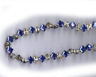 vintage rose montees TWENTY FIVE cobalt blue 5mm square shape or 7mm on diagonal diamond shape montees, sew ons, prong set faceted crystals