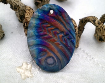 Raku Bead with Chevron Design, Oval Focal Bead, Handmade Jewelry Supply, Artisan Bead, Ceramic Bead, Focal Bead, Rustic Bead (A1)