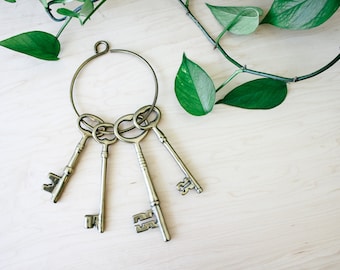 Vintage brass keys and keychain brass skeleton keys brass decor