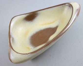 Vintage Frankoma Boomerang Bowl Dish 232 Brown Cream Glaze Art Pottery Ceramic