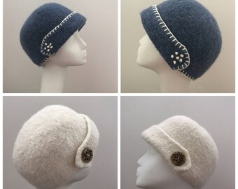 Felted Cloche with Turned Up Brim, Hat, Felted Hat