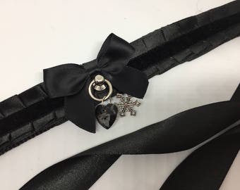 Black Thin Satin Kitten Play BDSM Collar