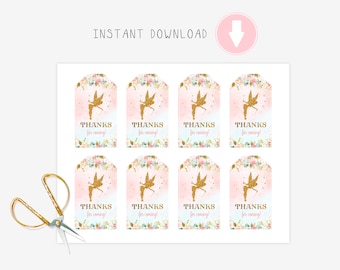 Fairy tags, Favor Tag, Gift Tag, Party Favor, Instant Download , Thank you tags, Favors, Thank you Note, Merci Tags, shower favor