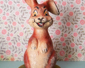 Vintage Paper Mache Candy Container Easter Bunny Rabbit Made in Germany