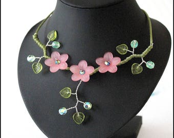 Pink and Green Flower necklace