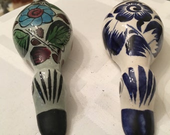 Blue and White Tonala Mexican Pottery Folk Art Duck - Little Mexican Ceramic Duck - Mexican Folk Art Animals - Hand Painted Folk Art Duck