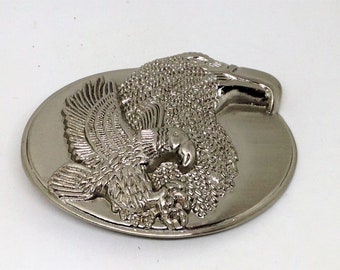 Double Eagle Belt Buckle, Silver Vintage 1980's Country Western Buckle, Silver Eagle Buckle, Belt Buckle, Eagle Belt Buckle