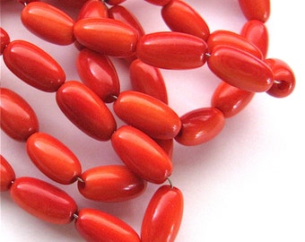 20 Red Orange Tagua Nut Beads, Olive Beads, Organic Beads, Vegetable Ivory Beads, Natural Beads, EcoBeads