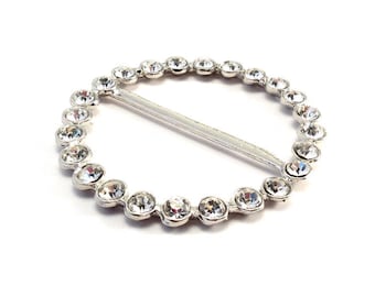 Silver metal round belt buckle with Rhinestones