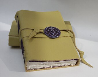 Chartreuse Leather Journal or Leather Notebook Blank Book - Handmade