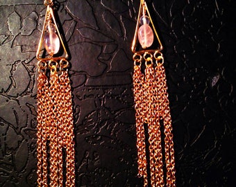 Rosequartz and clear quartz chandelier earrings