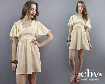Babydoll Dress Hippie Dress Hippy Dress Hippie Wedding Dress 1970s Dress 70s Dress Cream Dress Flutter Dress Boho Dress Bohemian Dress S