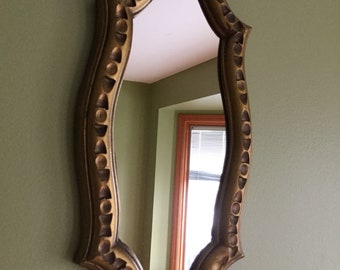 Mid century oval wooden frame Mirror / Vintage Mirror