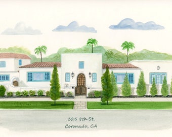 Sample Custom Watercolor House Portrait Painting. Seen in HGTV Magazine. Christmas, Weddings, Birthday, Moving, Anniversary, Realtor.