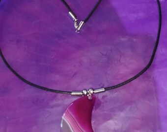 Light pink, dark pink, and gray Agate Crescent Moon pendant