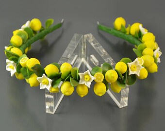 Lemon headband - Polymer clay jewelry - Hair jewelry - Gift for girlfriend - Handmade jewelry - Yellow citrus jewellery