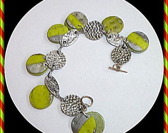 Lime green and silver bracelet