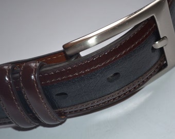 Vintage Johnston & Murphy black with brown trim dress casual Genuine leather belt size 32 belt Excellent NEW Belt