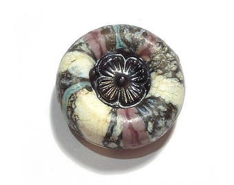 Handmade Glass Lampwork Focal Bead, Etched Tapestry