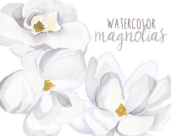 Watercolor Magnolias, Floral Clipart, Floral Magnolia Clip Art, Magnolias Clipart, White Flowers Clipart, Wedding Floral Clipart, Magnolia