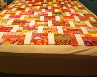 Art Deco Throw Quilt Top - Bright Colors of the Rainbow