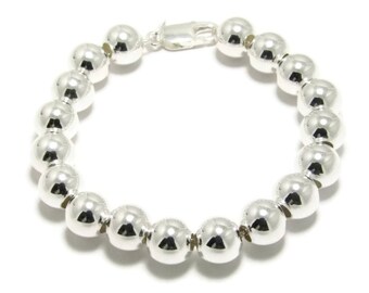 10mm Silver Ball Bracelet 925 Sterling silver ball bead bracelet 10mm silver beaded bracelet big silver ball beads bracelet Sterling Bead