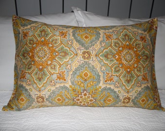 Adobe Print.Sky Blue.Golds.Greens Cinnamon.Burnt Yellows.Pillow cover. Slip Cover. Home Decor.Southwestern