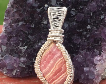 Rhodochrosite wire wrapped pendant, rhodochrosite wire wrap, rhodochrosite pendant, rhodochrosite necklace, rhodochrosite jewelry, wire wrap