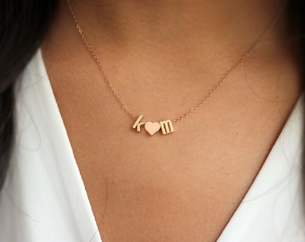 Initials Necklace, Love necklace, initial heart necklace, Couples necklace, Initial Necklace, Gold Necklace