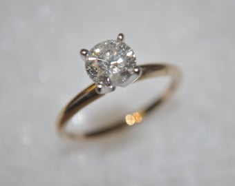 Diamond Engagement Ring Solitaire 14K Yellow & White Gold 1 One Carat H I2 Diamond