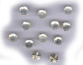 25 vintage CLEAR ROSE MONTEES czech 8mm haskell era, sew ons, prong set faceted crystals, 8mm bridal embellishment