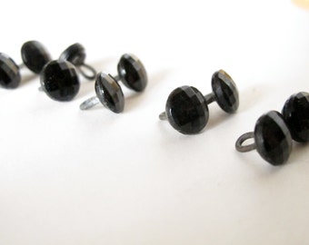 20 faceted vintage black glass buttons with metal backs antique button collection faceted black sewing notions