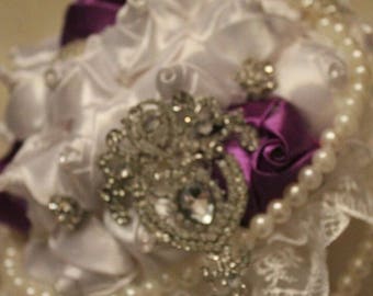 Wedding flowers bouquet brides brooches white red crystal