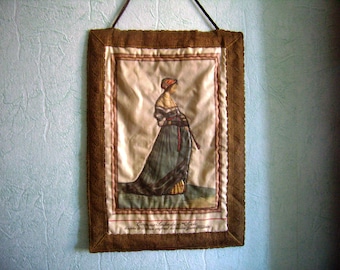 Antique wall hanging, Costume Switzerland of the 16th century, printed on silk