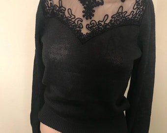 Women's Vintage Black Lace Sweater Size Medium