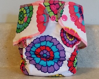Fitted Preemie Newborn Cloth Diaper- 4 to 9 pounds- Bold Floral- 16028