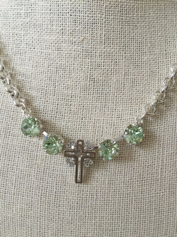 Filigree Cross Necklace with Chrysolite Crystals